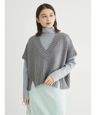 Green Parks ラメリブタートルカットソー Gray