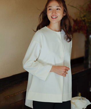 #Newans 【セレモニーにも】＜亀恭子さんコラボ＞下から着られちゃう！シュシュ付き2WAYカフスブラウス アイボリー系