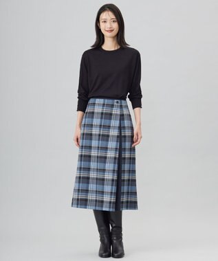 J.PRESS LADIES 【洗える】テトロンレーヨン/ウール milledタータン スカート ブルーチェック系