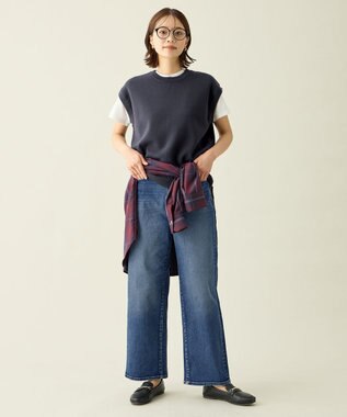 ANY L 【ウエストゴム】ストレートワイドデニム フェードインディゴ