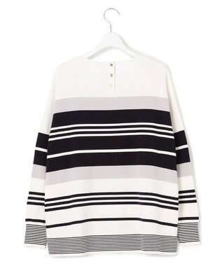 23区 【洗える】コットンポリエステルストレッチ オーバーサイズ ニット オフ×ネイビー