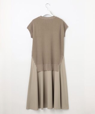 自由区 L 【カタログ掲載・洗える】ハイツイストコットンアセテート異素材コンビ ワンピース ダークサンドxサンド