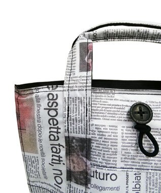 +RING 傘生地を使用した撥水ミニトートバッグ S NEWS-PAPER SR412 白～オフホワイト