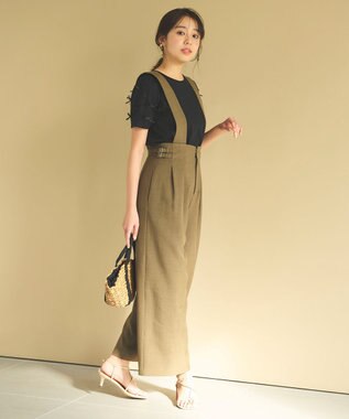 Feroux 【UVケア】ランダムリボンスリーブ Tシャツ ブラック系