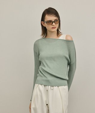 GRACE CONTINENTAL ラメリブクルーニットトップ