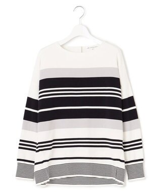 23区 【洗える】コットンポリエステルストレッチ オーバーサイズ ニット オフ×ネイビー