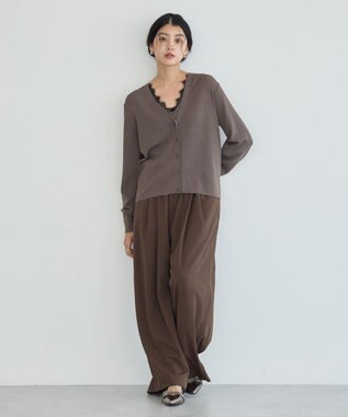 YECCA VECCA 【マシンウォッシャブル】レースニットアンサンブル Brown
