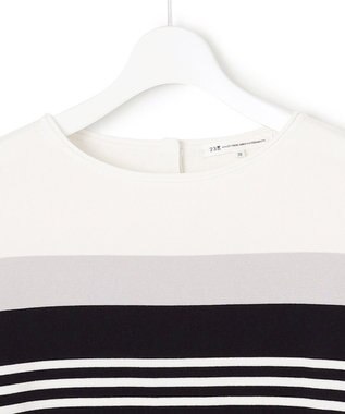 23区 【洗える】コットンポリエステルストレッチ オーバーサイズ ニット オフ×ネイビー