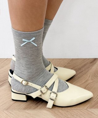 WEGO ミニサテンリボン付きソックス ライトグレー