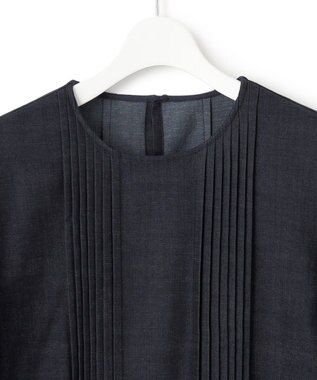 23区 L 【洗える】デニムライクシャンブレー ピンタック ブラウス ネイビー系