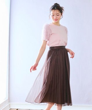 Feroux チュールスリーブ Tシャツ ピンク系