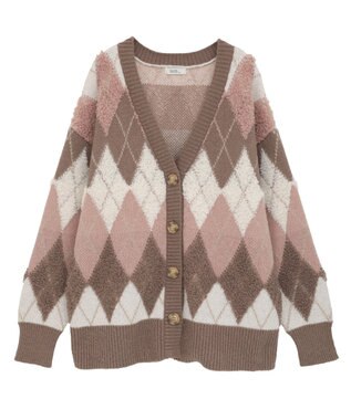 earth music&ecology ループ編みアーガイルカーディガン Mocha