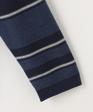 JOSEPH ABBOUD 【滑らかな肌触り】パネルボーダーVネックニット ネイビー系2