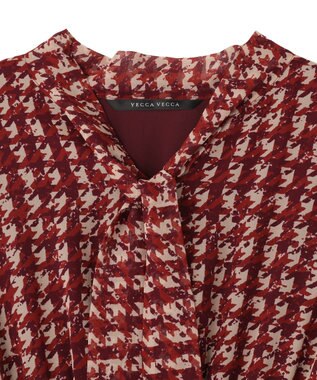YECCA VECCA チェック柄ボウタイプリーツワンピース Bordeaux