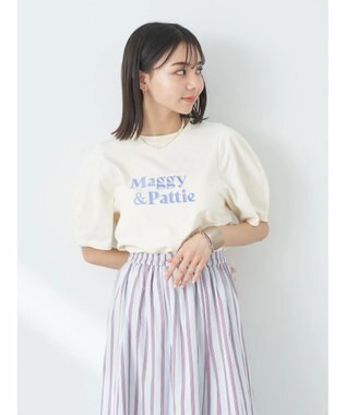 earth music&ecology フォルムスリーブ刺繍ロゴＴＥＥ Off White
