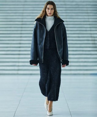 uncrave ヘアリー ラメ ニット ショート カーディガン（uncrave WHITE） メタルブラック