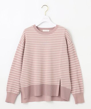 ANY SIS 【洗える】サイドスリット ニット ピンク×アイボリー