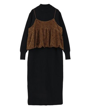YECCA VECCA 【2点SET】バルーンキャミ付きニットワンピース Camel