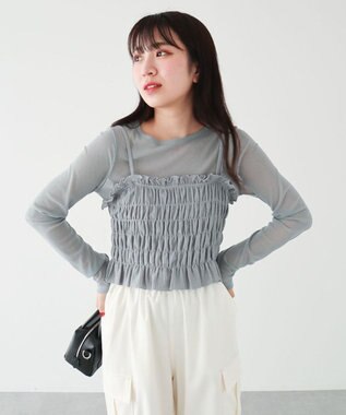 Green Parks ＳＥＴ２点　シャーリングビスチェ＋メッシュインナー Gray