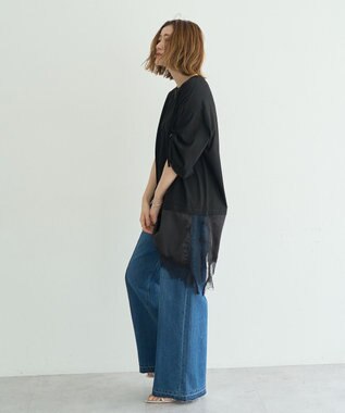 YECCA VECCA ドロストスリーブヘムレースTee Black