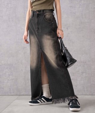 WEGO ヴィンテージウォッシュデニムロングスカート ブラック