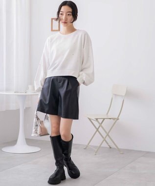 WEGO ラインストーンドットショートスウェット オフホワイト