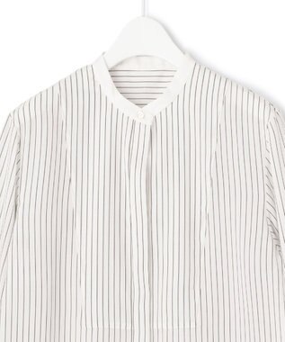 ICB L 【洗える】 リヨセルローン ブザムシャツ オフホワイト×ブラック系