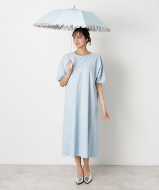 MOONBAT 【一級遮光/晴雨兼用】LANVIN en Bleu (ランバン オン ブルー)  折りたたみ日傘 シャイニーフリル 遮光 遮熱 UV サックスブルー