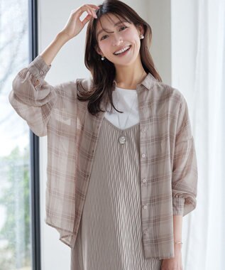 Tiaclasse シアーシャツ＋タンクトップセット（2点セット） ベージュチェック