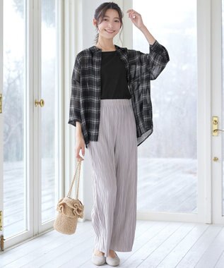 Tiaclasse シアーシャツ＋タンクトップセット（2点セット） ベージュチェック