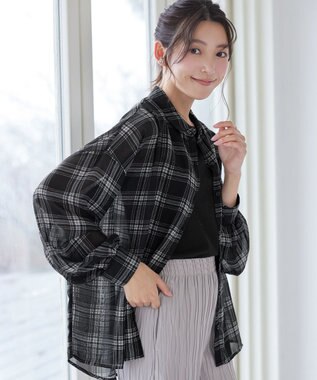 Tiaclasse シアーシャツ＋タンクトップセット（2点セット） ベージュチェック