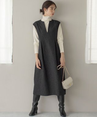 組曲 フラワーラメジャカード ジャンパースカート ブラック系