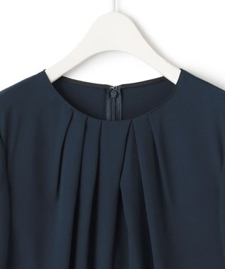 ICB 【洗える】ソフトジョーゼット　ランダムタックブラウス ネイビー系
