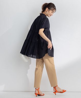 組曲 【洗える】ナチュラルローンギャザーフレア ブラウス ブラック系