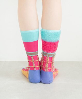 COQ BLOCK FLAG チェック リバーシブルファーソックス ピンク