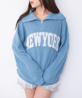 WEGO NEWYORKハーフジップニット サックス