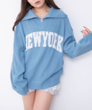 WEGO NEWYORKハーフジップニット サックス