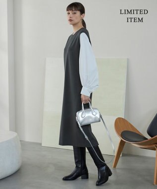 ICB L 【WEB限定・洗える】ストレッチポンチ ドッキングワンピース ダルブルー系