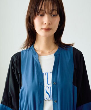 YECCA VECCA 配色デザインシャツワンピース Blue