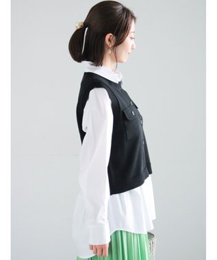 Te chichi ポケット付きニットベスト ブラック