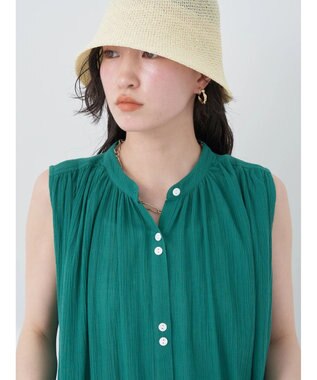 earth music&ecology ノースリーブギャザーワンピース Green
