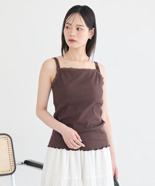 earth music&ecology カップ付レースキャミソール Brown