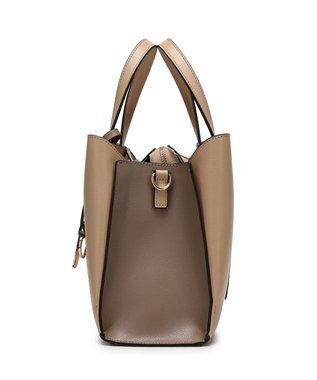 style code 【MERCURYDUO/マーキュリーデュオ】両アオリポケットサイド配色大開き開口 超軽量ハンドバッグ キーチャーム付 ベージュ