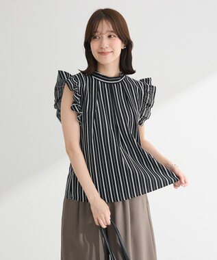 Green Parks ・ＥＬＥＮＣＡＲＥ　ＤＵＥ　ストライプフリルブラウス Black
