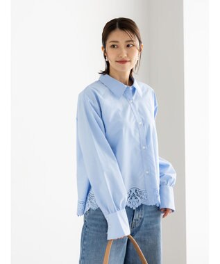 Te chichi スカラップレースヘムクロップトシャツ サックスブルー