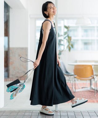 23区 S 【洗える】リネンレーヨンストレッチ キャミソール ワンピース ブラック系