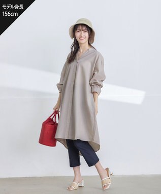 Tiaclasse 【洗える】リネンミックススキッパーシャツワンピース ベージュ