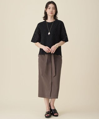自由区 L ブラッシュドコットンサテンナロー スカート ダークブラウン