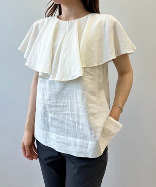 UNFILO 【洗える】リネンレーヨン　ラッフルカラーブラウス オフ