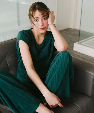 Tiaclasse 【2点セット・新色追加・洗える】クリスタルプリーツセットアップ グリーン